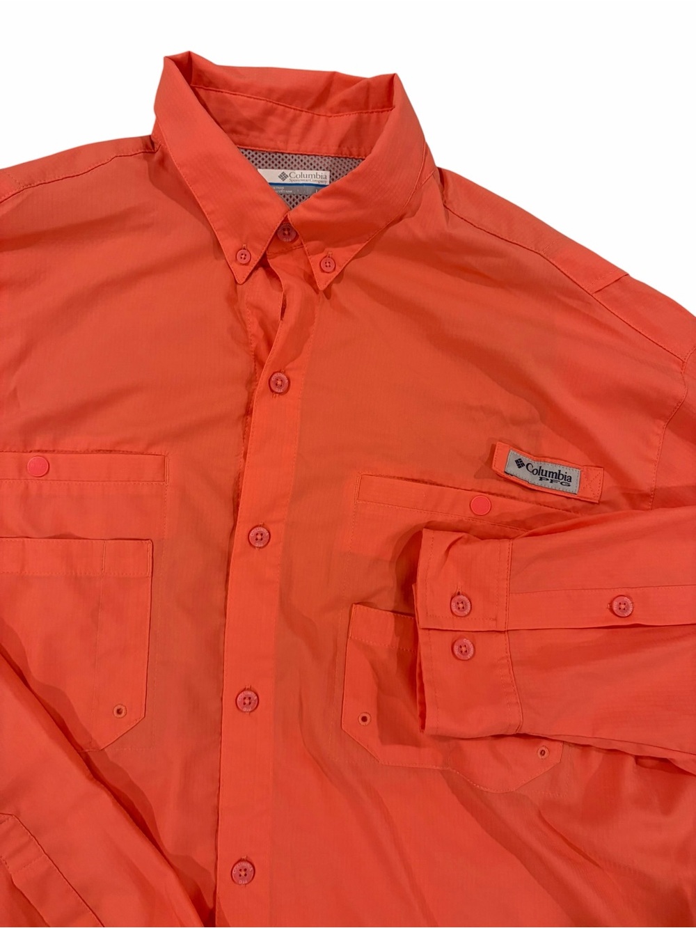 Columbia PFG Fishing Shirt Men’s Large Orange Coral Vented Button Up